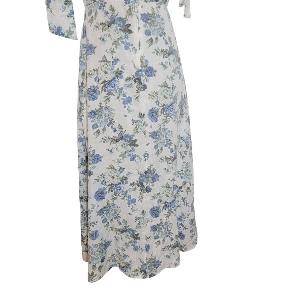 Audrey Parks Francesca's Blue Floral Tie Shoulder Midi Dress Square Neck Medium - Picture 8 of 15